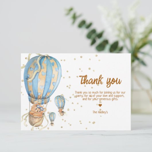 Blauwe Hete Luchtballon Boho Bedankkaart (Staand voorkant)