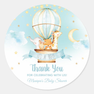 Blauwe Hete Luchtballon Dieren Baby shower Gunsten Ronde Sticker