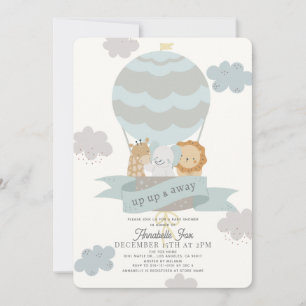 Blauwe Hete Luchtballon Dieren Jongen Baby shower Kaart