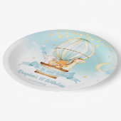 Blauwe Hete Luchtballon Dieren Verjaardagsfeest Papieren Bordje (Gekanteld)