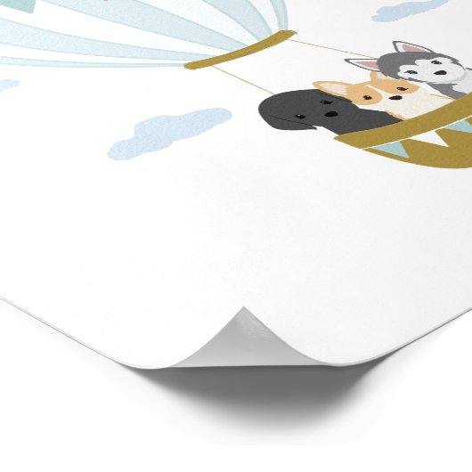 Blauwe Hete Luchtballon Honden Kwekerij Decor Post Poster (Hoek)