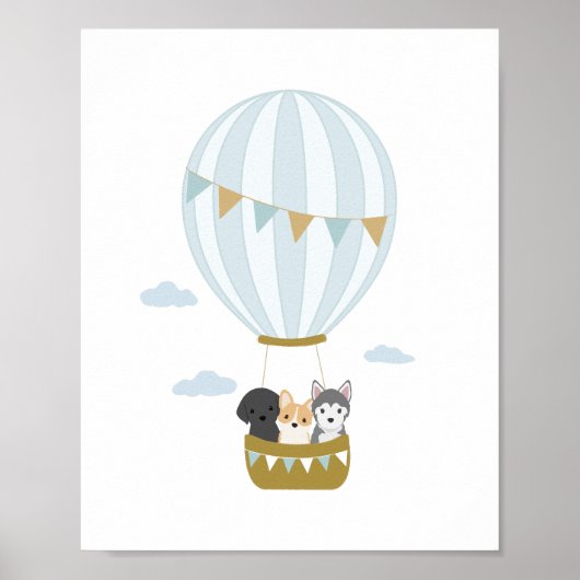 Blauwe Hete Luchtballon Honden Kwekerij Decor Post Poster (Voorkant)