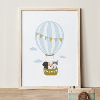 Blauwe Hete Luchtballon Honden Kwekerij Decor Post Poster