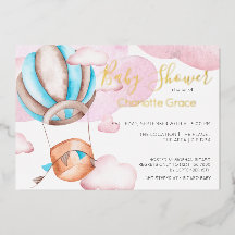 Blauwe hete luchtballon in de wolken baby shower