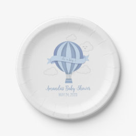 Blauwe Hete Luchtballon Jongen Baby shower Papier  Papieren Bordje