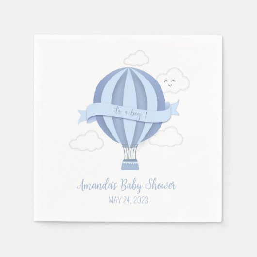 Blauwe Hete Luchtballon Jongen Baby shower Servett Servet (Voorkant)