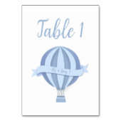 Blauwe Hete Luchtballon Jongen Baby shower Tafelnu Kaart (Voorkant)
