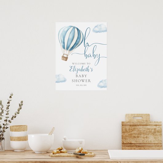 Blauwe Hete Luchtballon Jongen Baby shower Welkoms Poster (Keuken)