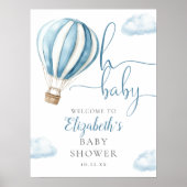 Blauwe Hete Luchtballon Jongen Baby shower Welkoms Poster (Voorkant)