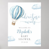 Blauwe Hete Luchtballon Jongen Baby shower Welkoms Poster (Voorkant)