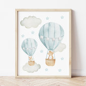 Blauwe hete luchtballon, Leuke dieren, Jongenskwek Muurkunst Sets
