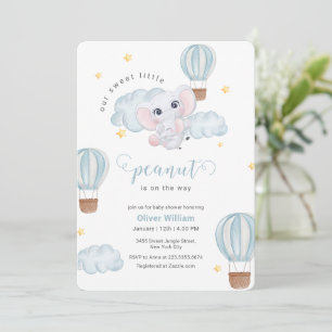 Blauwe hete luchtballon mammie olifant baby shower kaart