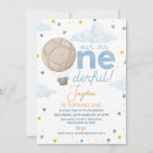 Blauwe Hete Luchtballon Mr. Onederful 1e Verjaarda Kaart (Voorkant)