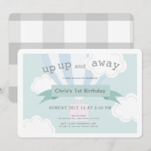 Blauwe hete luchtballon omhoog en weg 1e verjaarda