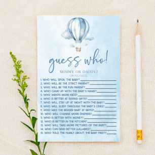Blauwe hete luchtballon raden wie Baby shower spel