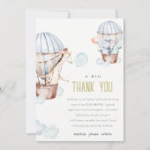 Blauwe Hete Luchtballon Safari Baby shower Dank u Kaart (Voorkant)