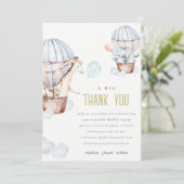 Blauwe Hete Luchtballon Safari Baby shower Dank u Kaart (Staand voorkant)