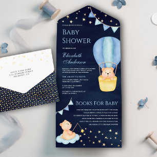 Blauwe Hete Luchtballon Teddybeer Marine Babyshowe All In One Uitnodiging