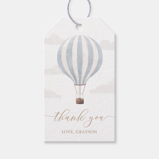 Blauwe Hete Luchtballon Verjaardag Cadeaulabel (Voorkant)