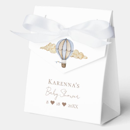 Blauwe Hete Luchtballon Wit Baby shower Bedankdoosjes (Voorkant)