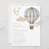 Blauwe Hete Luchtballon Wit Baby shower Kaart (Voorkant)