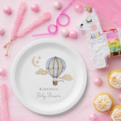 Blauwe Hete Luchtballon Wit Baby shower Papieren Bordje (Feest)