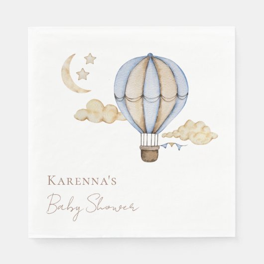 Blauwe Hete Luchtballon Wit Baby shower Servet (Voorkant)