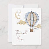 Blauwe Hete Luchtballon Witte Baby Shower Bedankkaart (Voorkant)