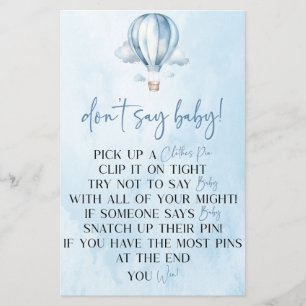 Blauwe hete luchtballon zeg niet Baby shower spel