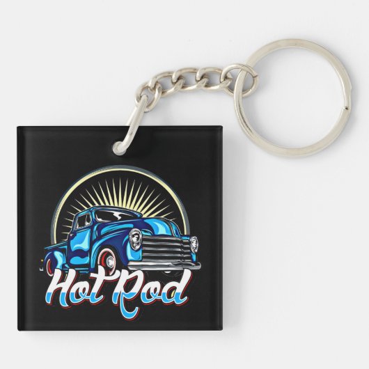 Blauwe hete staaf Klassieke spierwagen Sleutelhanger (Achterkant)