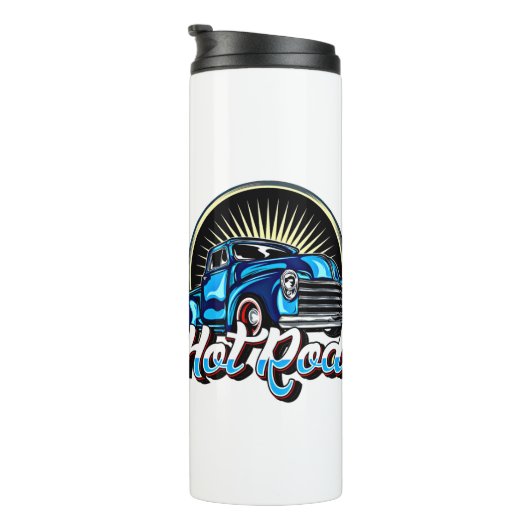 Blauwe hete staaf Klassieke spierwagen Thermosbeker (Geroteerd rechts)