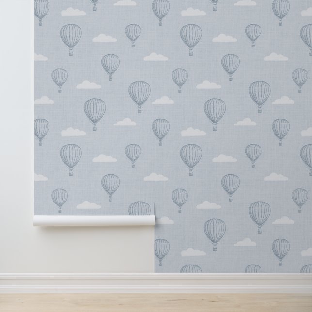 Blauwe heteluchtballon Baby kwekerij Behang (Applicatie)