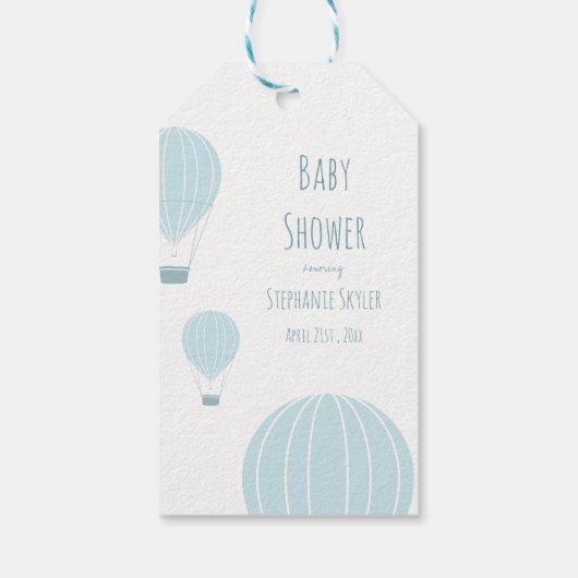 Blauwe heteluchtballon | Baby shower Cadeau Label Cadeaulabel (Achterkant)