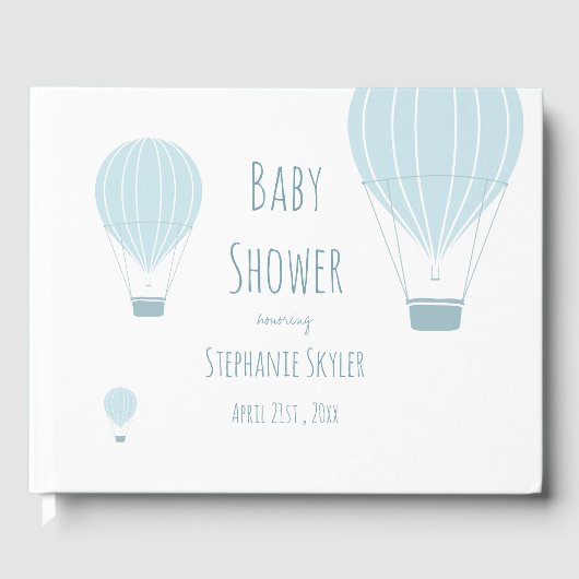 Blauwe heteluchtballon | Baby shower Gastenboek (Voorkant)