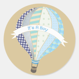 Blauwe heteluchtballon Het is een jongensballon St Ronde Sticker