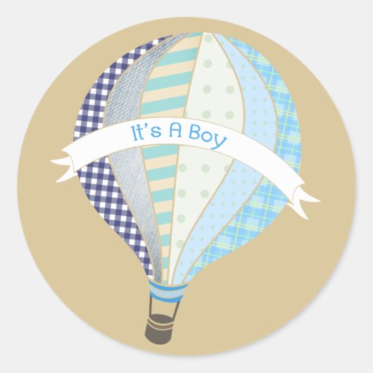 Blauwe heteluchtballon Het is een jongensballon St Ronde Sticker (Voorkant)