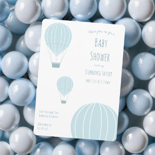 Blauwe heteluchtballon   Uitnodiging voor Baby sho