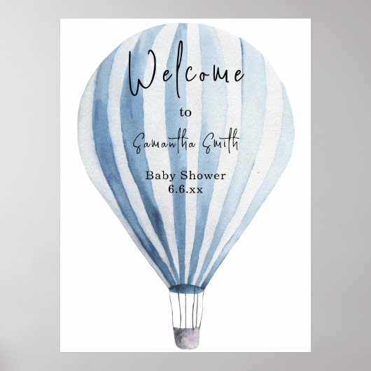 Blauwe heteluchtballon Welkom Poster (Voorkant)