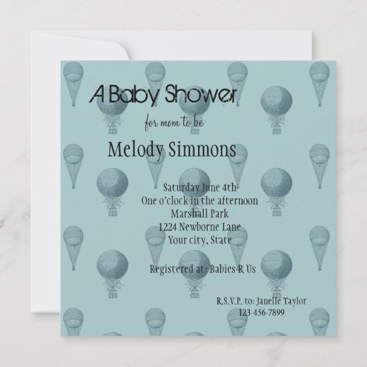 Blauwe heteluchtballonnen Baby shower Kaart (Achterkant)