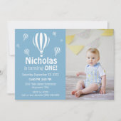 Blauwe heteluchtballonnen Baby's eerste verjaardag Kaart (Voorkant)