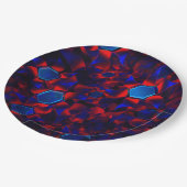 Blauwe hexagon gemengd met overlappende rode curve papieren bordje (Gekanteld)