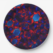 Blauwe hexagon gemengd met overlappende rode curve papieren bordje (Voorkant)