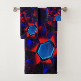 Blauwe hexagon gemengd met overlappende rode kromm bad handdoek