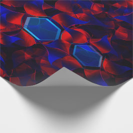 Blauwe hexagon gemengd met overlappende rode kromm cadeaupapier