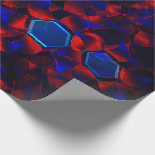 Blauwe hexagon gemengd met overlappende rode kromm cadeaupapier