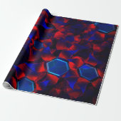 Blauwe hexagon gemengd met overlappende rode kromm cadeaupapier (Uitgerold)