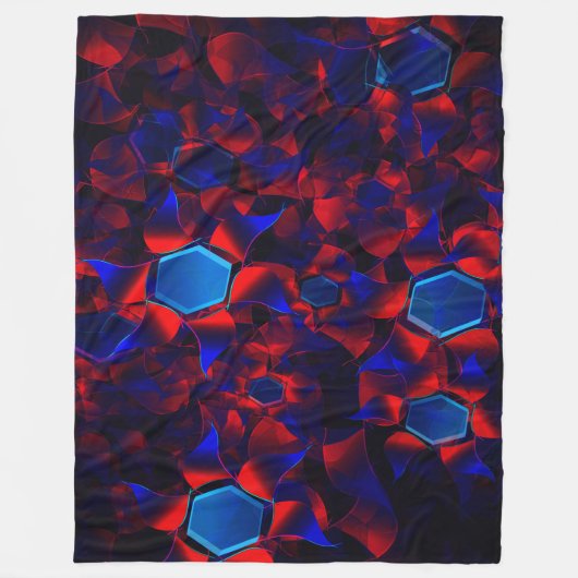 Blauwe hexagon gemengd met overlappende rode kromm fleece deken (Voorkant)