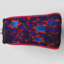 Blauwe hexagon gemengd met overlappende rode kromm