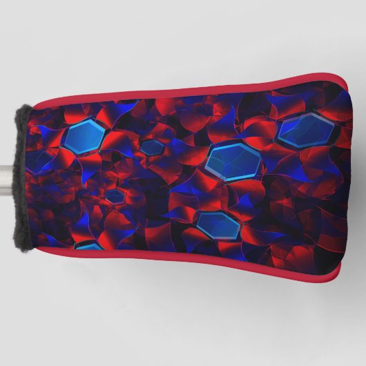 Blauwe hexagon gemengd met overlappende rode kromm golfheadcover (Voorkant)