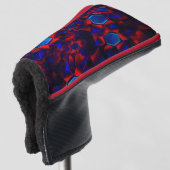 Blauwe hexagon gemengd met overlappende rode kromm golfheadcover (3/4 voorkant)